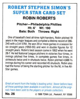 1986 TCMA Simon's Super Stars #26 Robin Roberts Back