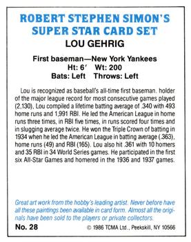 1986 TCMA Simon's Super Stars #28 Lou Gehrig Back