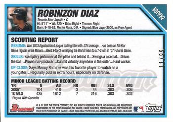 2007 Bowman Draft Picks & Prospects - Futures Game Prospects Patches #BDPP82 Robinzon Diaz Back
