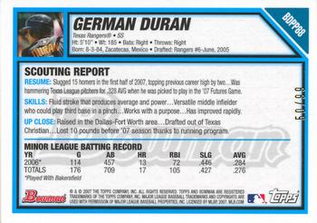 2007 Bowman Draft Picks & Prospects - Futures Game Prospects Patches #BDPP88 German Duran Back