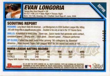 2007 Bowman Draft Picks & Prospects - Futures Game Prospects Patches #BDPP99 Evan Longoria Back