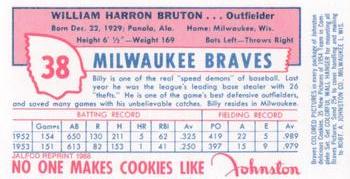 1988 JALFCO 1954 Johnston Cookies Reprints #NNO Bill Bruton Back