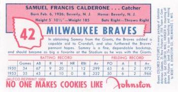 1988 JALFCO 1954 Johnston Cookies Reprints #NNO Sammy Calderone Back