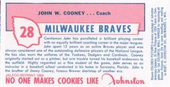 1988 JALFCO 1954 Johnston Cookies Reprints #NNO Johnny Cooney Back