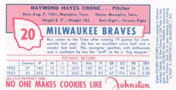 1988 JALFCO 1954 Johnston Cookies Reprints #NNO Ray Crone Back