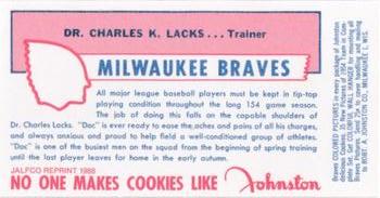 1988 JALFCO 1954 Johnston Cookies Reprints #NNO Dr. Charles Lacks Back