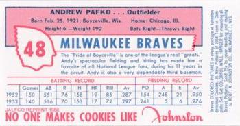 1988 JALFCO 1954 Johnston Cookies Reprints #NNO Andy Pafko Back