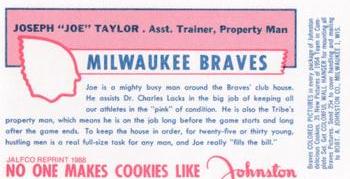 1988 JALFCO 1954 Johnston Cookies Reprints #NNO Joseph F. Taylor Back