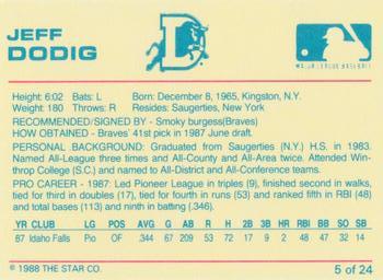 1988 Star Durham Bulls Blue Border #5 Jeff Dodig Back
