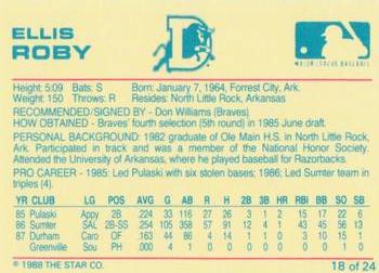 1988 Star Durham Bulls Blue Border #18 Ellis Roby Back
