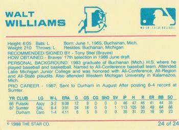 1988 Star Durham Bulls Blue Border #24 Walt Williams Back