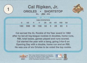 2001 Fleer Cal Ripken, Jr. Career Highlights Glossy Box Set #1 Cal Ripken Jr. Back