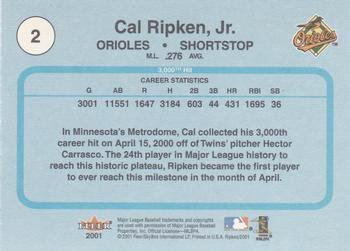 2001 Fleer Cal Ripken, Jr. Career Highlights Glossy Box Set #2 Cal Ripken Jr. Back
