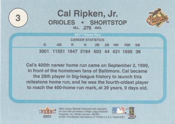 2001 Fleer Cal Ripken, Jr. Career Highlights Glossy Box Set #3 Cal Ripken Jr. Back