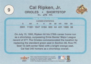 2001 Fleer Cal Ripken, Jr. Career Highlights Glossy Box Set #9 Cal Ripken Jr. Back