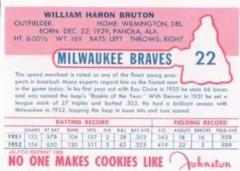 1988 JALFCO 1953 Johnston Cookies Reprints #22 Bill Bruton Back