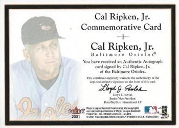 2001 Fleer Cal Ripken, Jr. Career Highlights Glossy Box Set - Autographs #NNO Cal Ripken Jr. Back