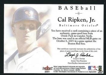 2001 Fleer Cal Ripken, Jr. Career Highlights Glossy Box Set - Relics #NNO Cal Ripken Jr. Back