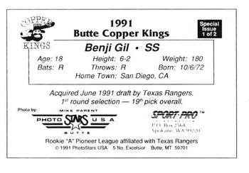 1991 Sport Pro Butte Copper Kings Special Issue #1 Benji Gil Back