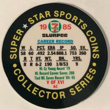 1985 7-Eleven Super Star Sports Coins Test Issue #V AC Bruce Sutter Back