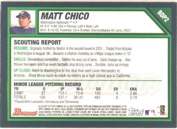 2007 Bowman Draft Picks & Prospects - Gold #BDP2 Matt Chico Back