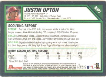 2007 Bowman Draft Picks & Prospects - Gold #BDP3 Justin Upton Back