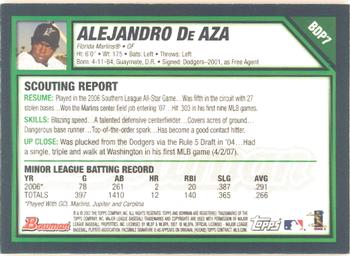 2007 Bowman Draft Picks & Prospects - Gold #BDP7 Alejandro De Aza Back