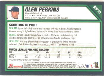 2007 Bowman Draft Picks & Prospects - Gold #BDP10 Glen Perkins Back