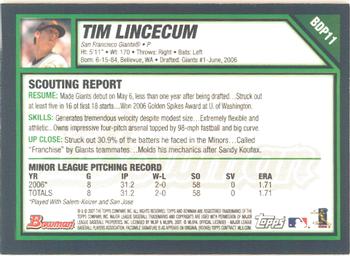 2007 Bowman Draft Picks & Prospects - Gold #BDP11 Tim Lincecum Back