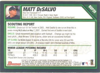 2007 Bowman Draft Picks & Prospects - Gold #BDP20 Matt DeSalvo Back