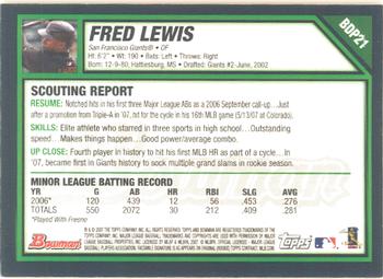 2007 Bowman Draft Picks & Prospects - Gold #BDP21 Fred Lewis Back