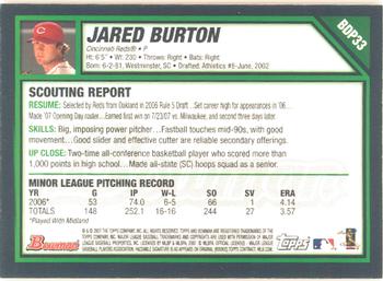 2007 Bowman Draft Picks & Prospects - Gold #BDP33 Jared Burton Back