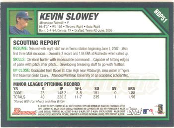 2007 Bowman Draft Picks & Prospects - Gold #BDP51 Kevin Slowey Back