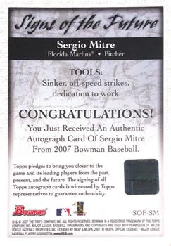 2007 Bowman Draft Picks & Prospects - Signs of the Future #SOF-SM Sergio Mitre Back