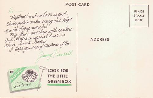 1959 Neptune Sardines Postcard #NNO Jimmy Piersall Back