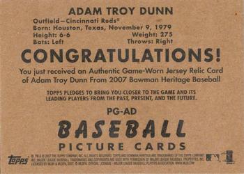 2007 Bowman Heritage - Pieces of Greatness #PG-AD Adam Dunn Back