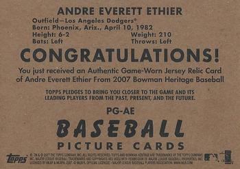 2007 Bowman Heritage - Pieces of Greatness #PG-AE Andre Ethier Back