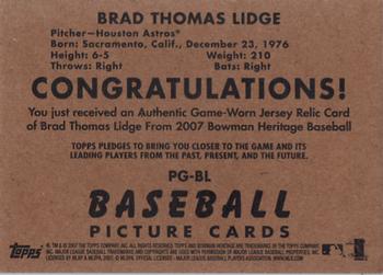 2007 Bowman Heritage - Pieces of Greatness #PG-BL Brad Lidge Back
