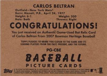 2007 Bowman Heritage - Pieces of Greatness #PG-CBE Carlos Beltran Back