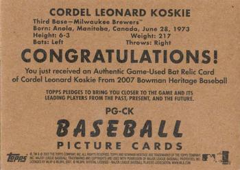 2007 Bowman Heritage - Pieces of Greatness #PG-CK Corey Koskie Back