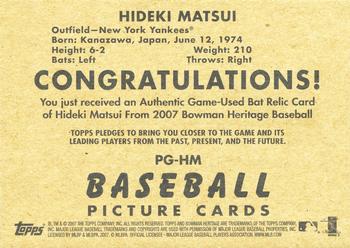 2007 Bowman Heritage - Pieces of Greatness #PG-HM Hideki Matsui Back