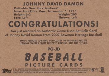 2007 Bowman Heritage - Pieces of Greatness #PG-JD Johnny Damon Back