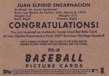 2007 Bowman Heritage #PG-JE Juan Encarnacion Back