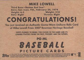 2007 Bowman Heritage - Pieces of Greatness #PG-ML Mike Lowell Back