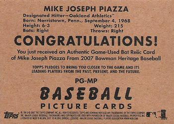 2007 Bowman Heritage - Pieces of Greatness #PG-MP Mike Piazza Back