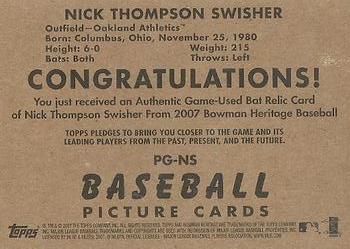 2007 Bowman Heritage - Pieces of Greatness #PG-NS Nick Swisher Back