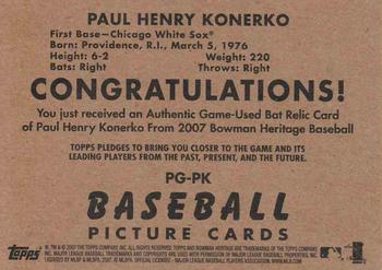 2007 Bowman Heritage - Pieces of Greatness #PG-PK Paul Konerko Back