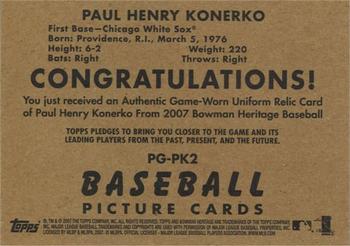 2007 Bowman Heritage - Pieces of Greatness #PG-PK2 Paul Konerko Back