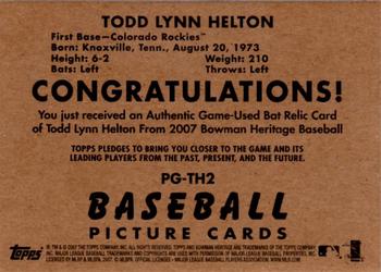 2007 Bowman Heritage - Pieces of Greatness #PG-TH2 Todd Helton Back