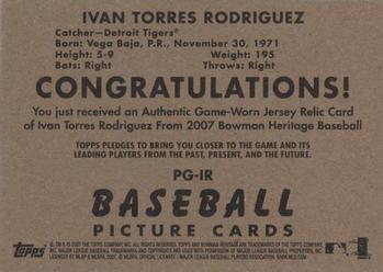 2007 Bowman Heritage - Pieces of Greatness #PG-IR Ivan Rodriguez Back